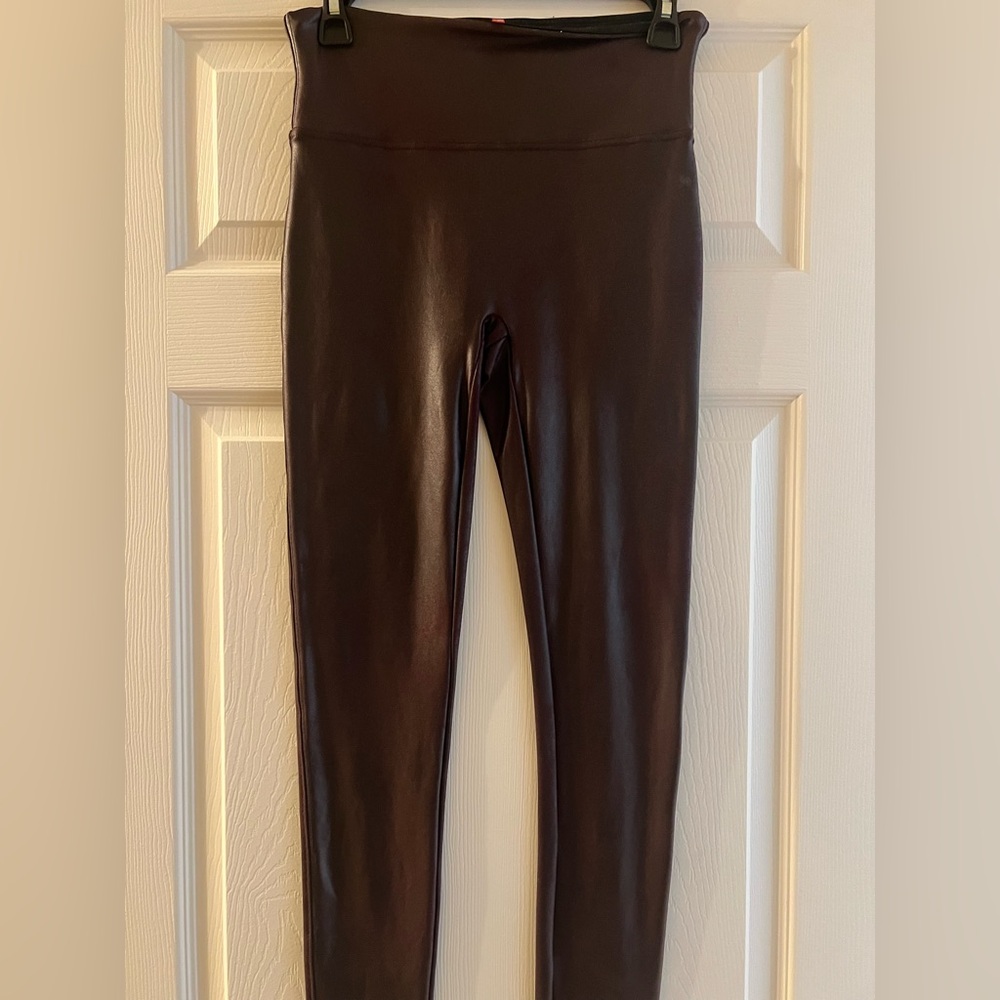 Spanx wine colored, faux, leather leggings, size large, worn once